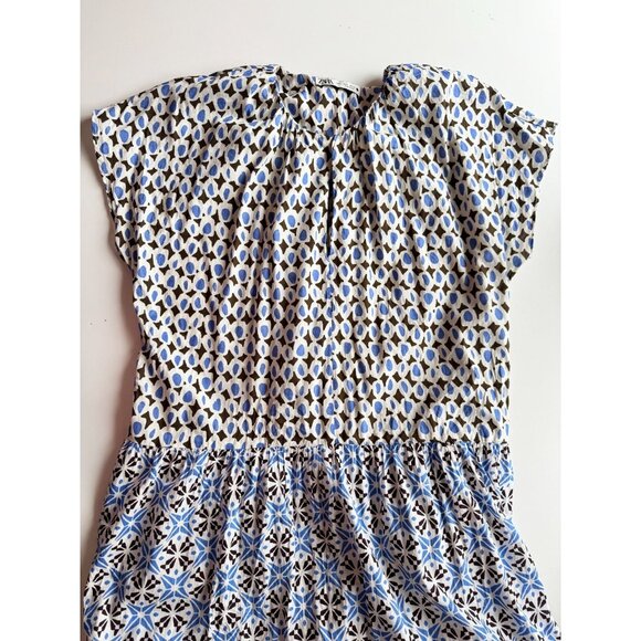 ZARA Blue Printed Cotton Voile Tiered A-Line Midi Dress, Size L - Picture 5 of 15
